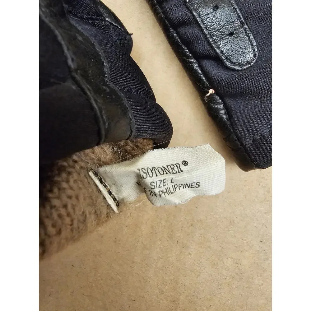 Vintage Isotoner Women Leather Gloves Wool Lining Sz Large Black